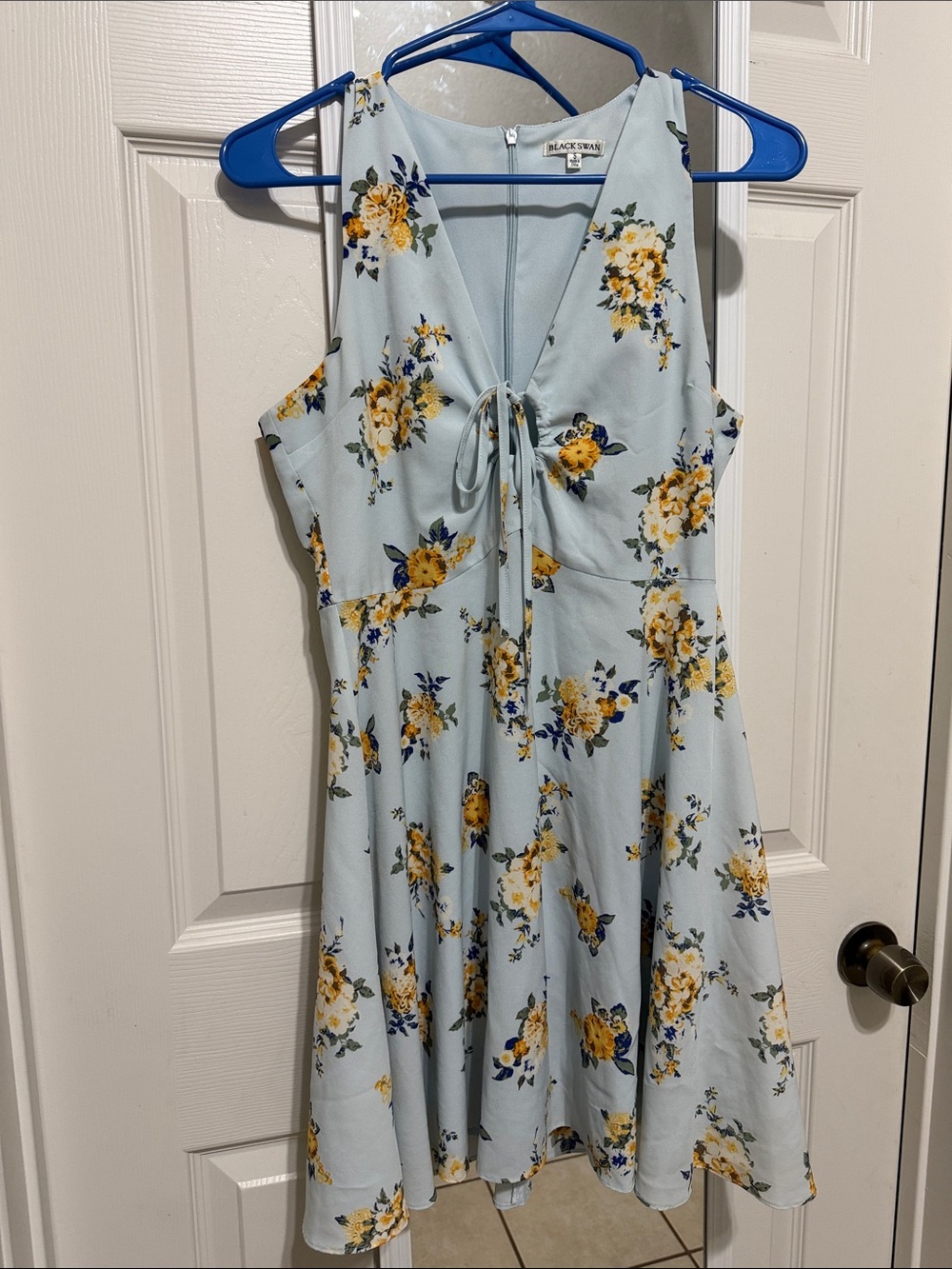 Black Swan Pale Blue Floral Tie-Front Midi Dress